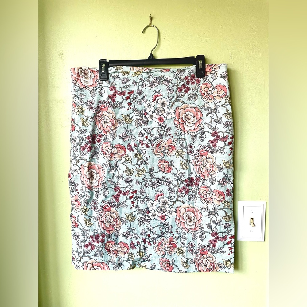 Loft Floral Pencil Skirt, Light Blue 14